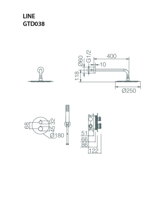Ensemble de douche thermostatique encastré Line