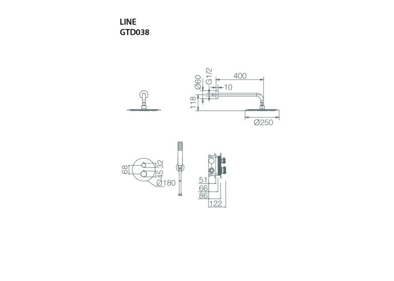 Ensemble de douche thermostatique encastré Top
