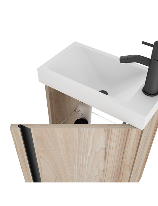 Meuble PORTOS 40 cm + VASQUE + Miroir -  Poignées noires