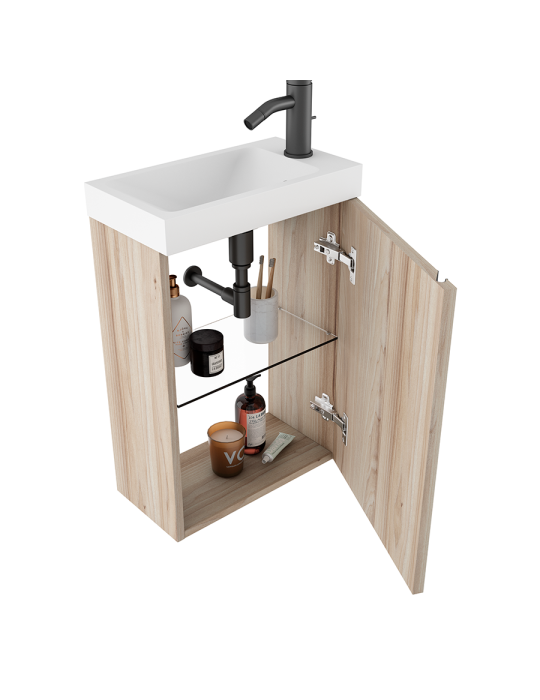 Meuble PORTOS 40 cm + VASQUE + Miroir -  Poignées noires