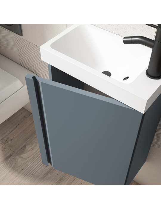 Meuble PORTOS 40 cm + VASQUE + Miroir -  Poignées noires