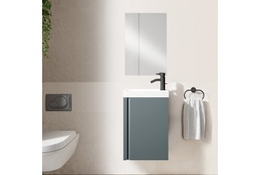 Meuble PORTOS 40 cm + VASQUE + Miroir -  Poignées noires