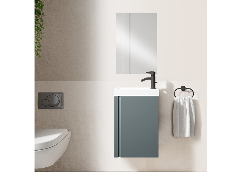 Meuble PORTOS 40 cm + VASQUE + Miroir -  Poignées noires