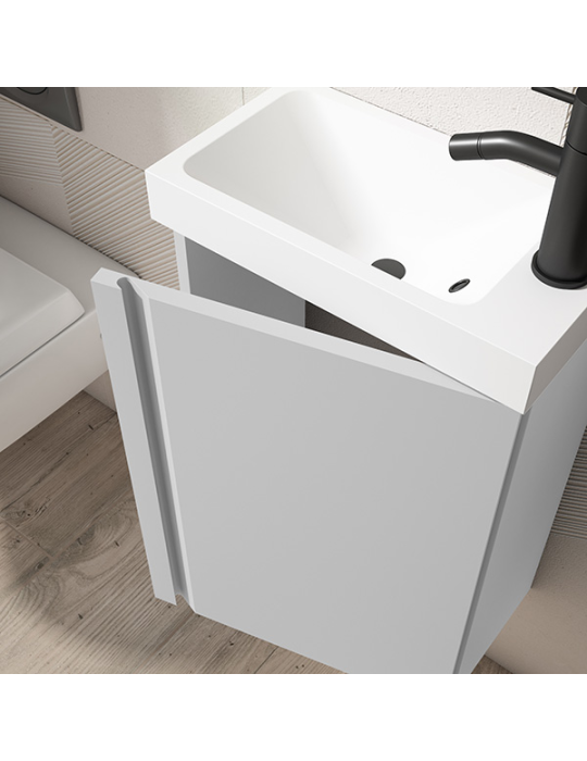 Meuble PORTOS 40 cm + VASQUE + Miroir -  Poignées noires