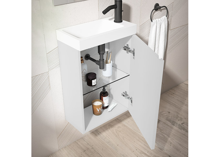 Meuble PORTOS 40 cm + VASQUE + Miroir -  Poignées noires