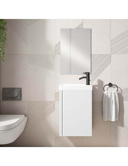 Meuble PORTOS 40 cm + VASQUE + Miroir -  Poignées noires