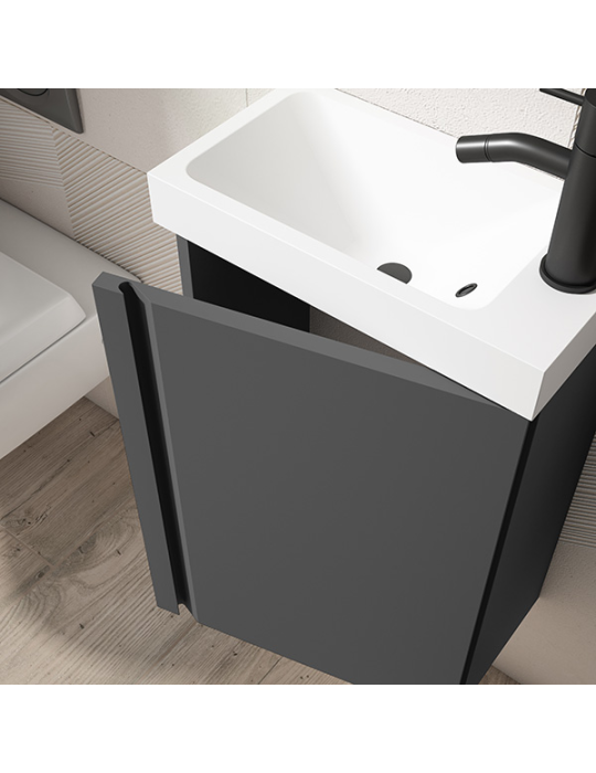 Meuble PORTOS 40 cm + VASQUE + Miroir -  Poignées noires