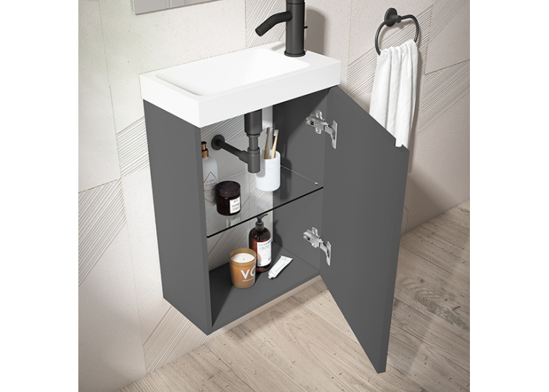 Meuble PORTOS 40 cm + VASQUE + Miroir -  Poignées noires