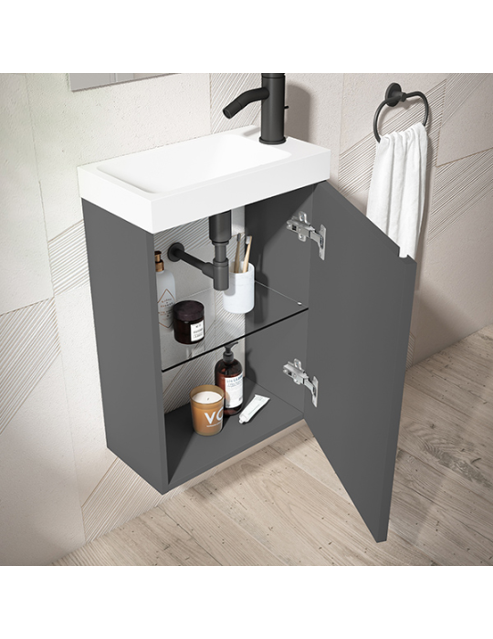 Meuble PORTOS 40 cm + VASQUE + Miroir -  Poignées noires