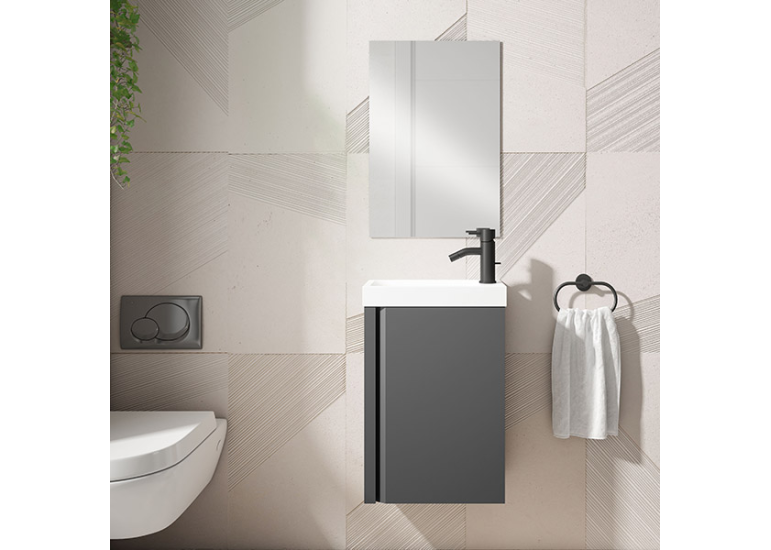 Meuble PORTOS 40 cm + VASQUE + Miroir -  Poignées noires