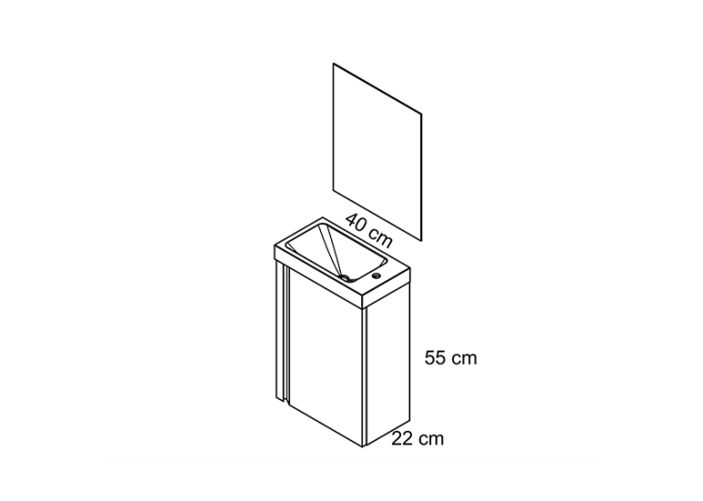 Meuble PORTOS 40 cm + VASQUE + Miroir -  Poignées noires
