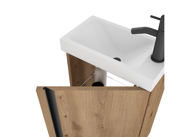 Meuble PORTOS 40 cm + VASQUE + Miroir -  Poignées noires