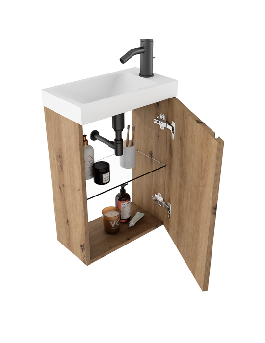 Meuble PORTOS 40 cm + VASQUE + Miroir -  Poignées noires