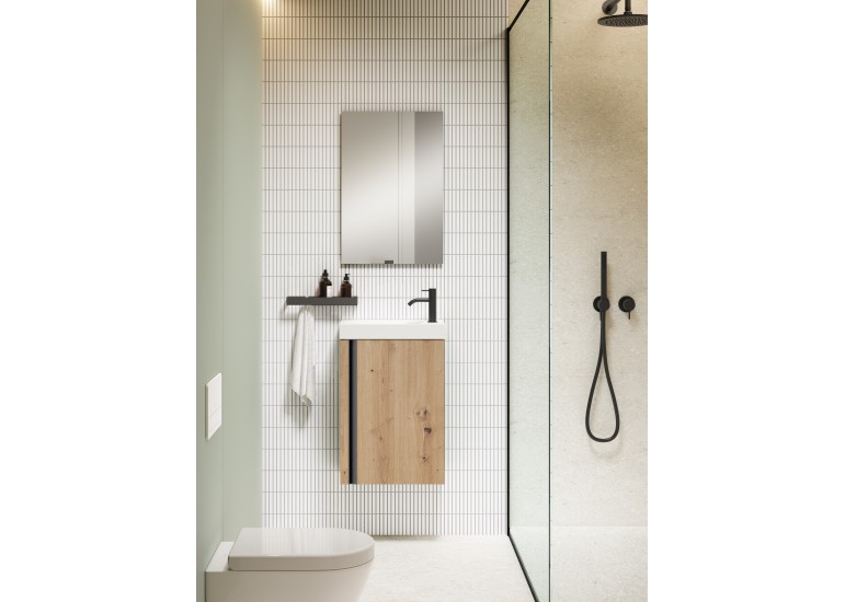 Meuble PORTOS 40 cm + VASQUE + Miroir -  Poignées noires