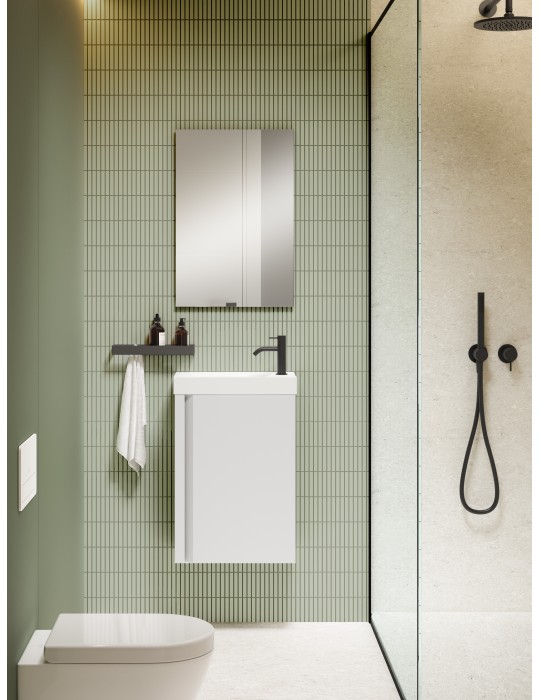 Meuble PORTOS 40 cm + VASQUE + Miroir -  Poignées noires