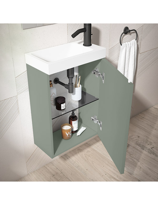 Meuble PORTOS 40 cm + VASQUE + Miroir -  Poignées noires