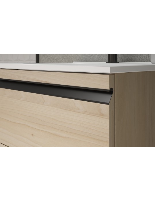 Meuble PORTOS 2 tiroirs + VASQUE - Poignées noires