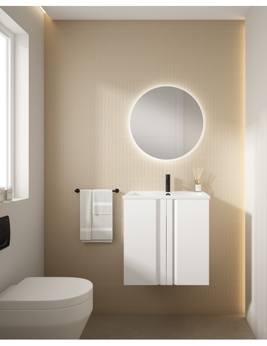 Meuble PORTOS 2 portes + VASQUE - Poignées noires