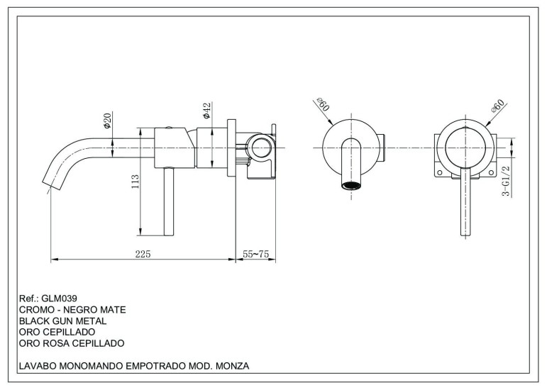 Monocommande lavabo encastré Monza